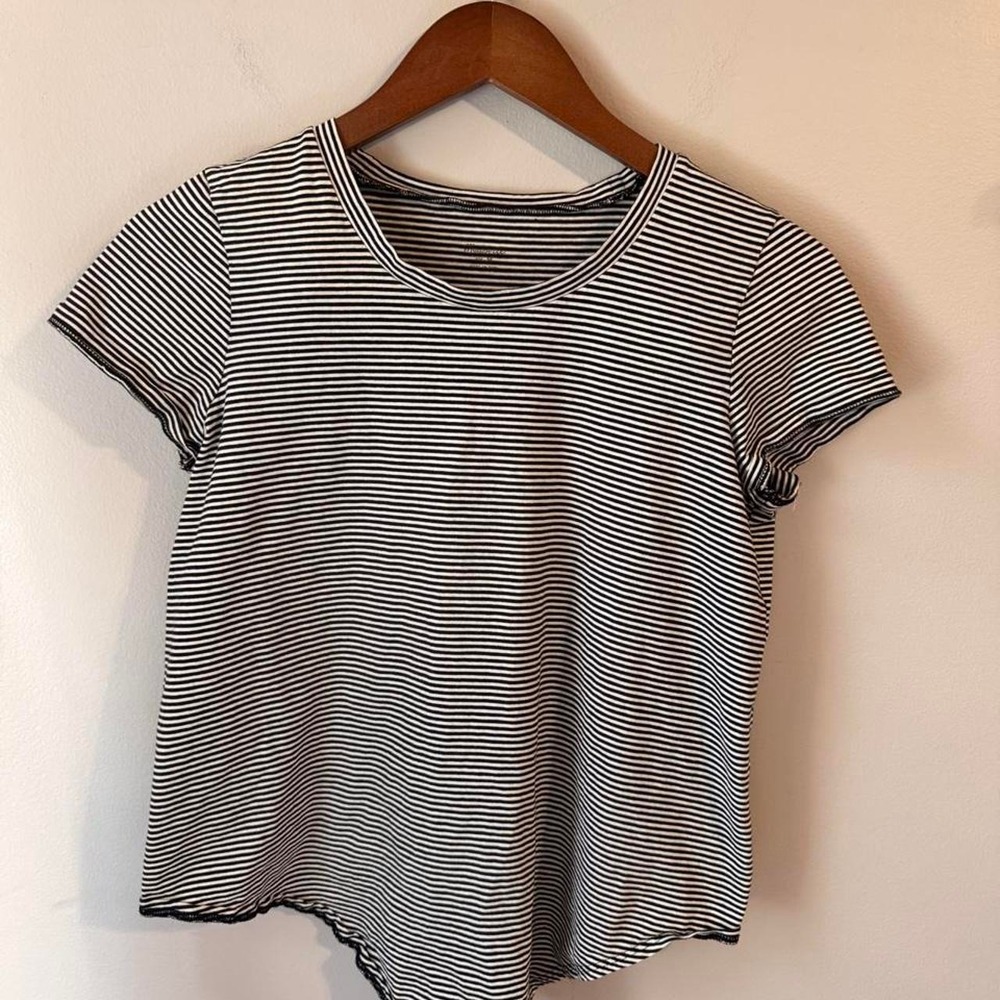 100% Cotton Madewell Black and White Striped Tie Top or High/low hem